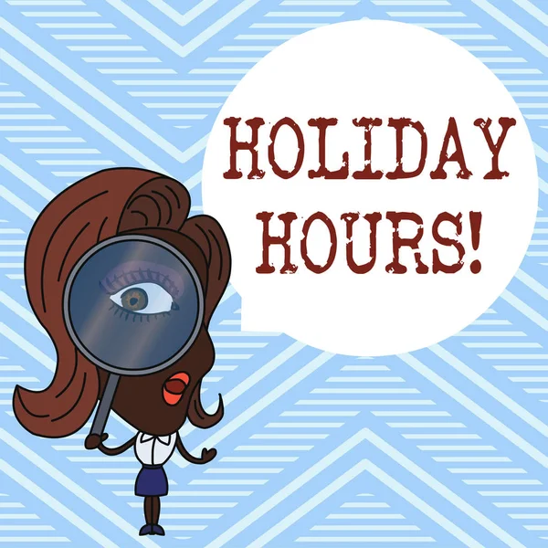 Handwriting text Holiday Hours. Concept meaning Overtime work on for employees under flexible work schedules.