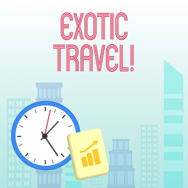 Fogalmi kézzel írt bemutató Exotic Travel. Üzleti fotó bemutató utazás szokatlan helyekre vagy ismeretlen célállomásra. — Stock Fotó
