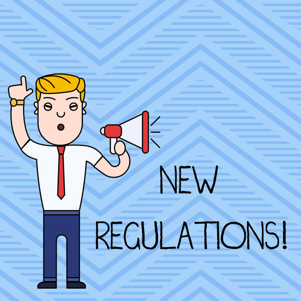 Handwriting text writing New Regulations. Concept meaning rules made government order control something done.