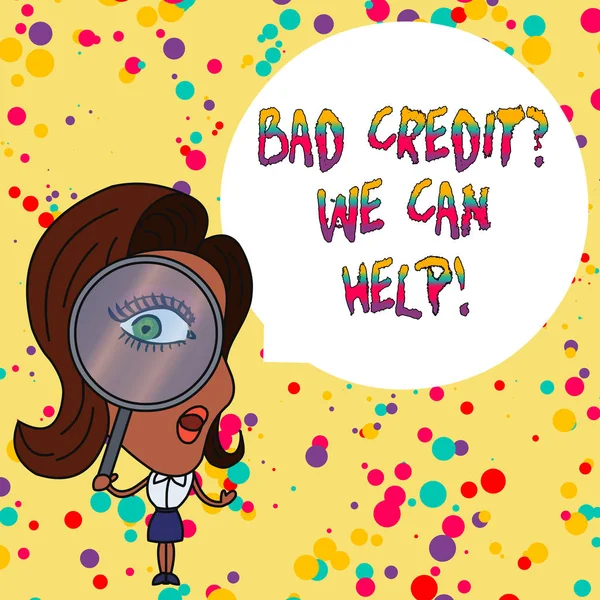 Pisanie odręcznego tekstu Złe pytanie kredytowe Możemy pomóc. Koncepcja oznacza oferowanie pomocy po uzyskaniu pożyczki, a następnie odrzucone. — Zdjęcie stockowe