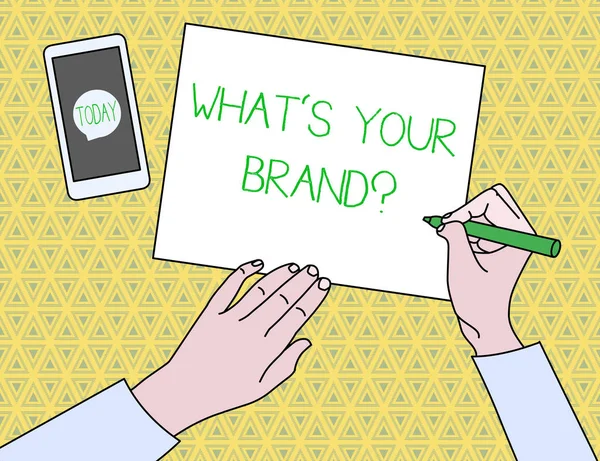 Text skylt som visar vad din varumärkes fråga är. Konceptuella foto frågar om produktlogotyp gör eller vad du kommunicerar. — Stockfoto