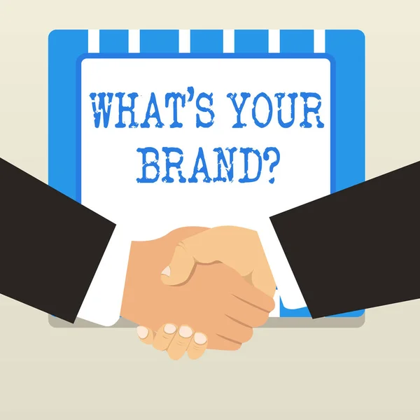 Текст написання слів What S Your Brand question. Бізнес-концепція запитання про логотип продукту робить або те, що ви спілкуєтеся . — стокове фото