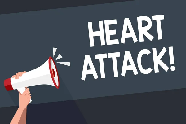 Word writing text Heart Attack. Business concept for sudden occurrence of coronary thrombosis resulting in death Human Hand Holding Tightly a Megaphone with Sound Icon and Blank Text Space. — 스톡 사진