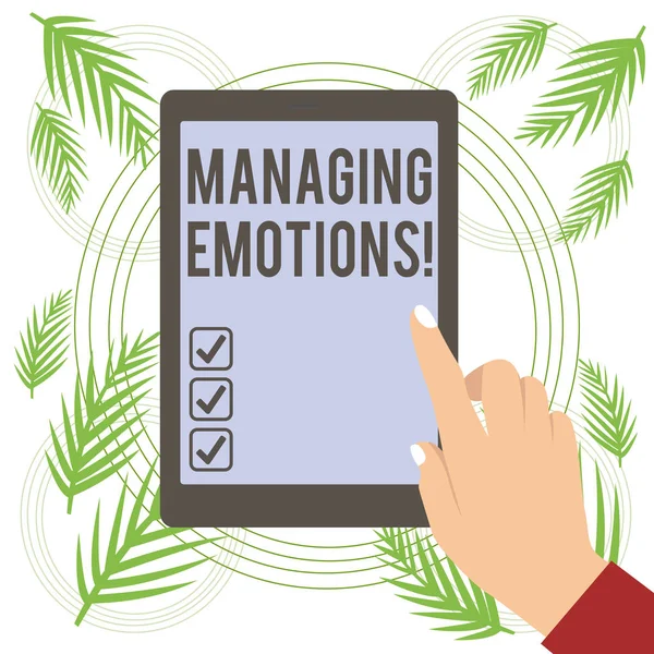 Znak tekstowy przedstawiający zarządzanie emocjami. Koncepcyjne zdolności fotograficznych być otwarte na uczucia i modulować je w siebie. — Zdjęcie stockowe