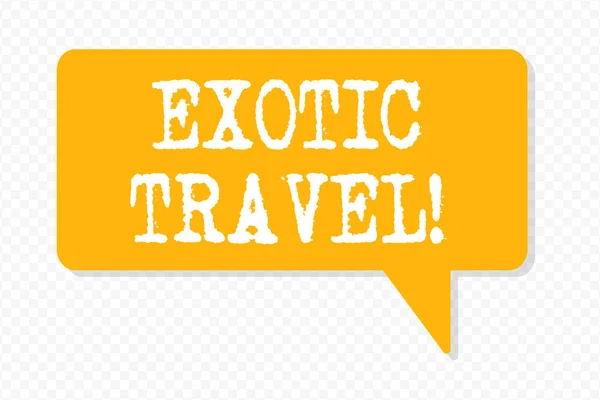 Escritura a mano texto Exotic Travel. Concepto significado Viajar a lugares inusuales o destinos desconocidos . — Foto de Stock