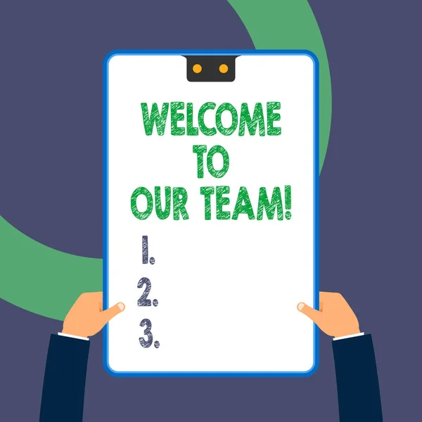 Handwriting text writing Welcome To Our Team. Concept meaning introducing another demonstrating to your team mates. — Stock Photo, Image