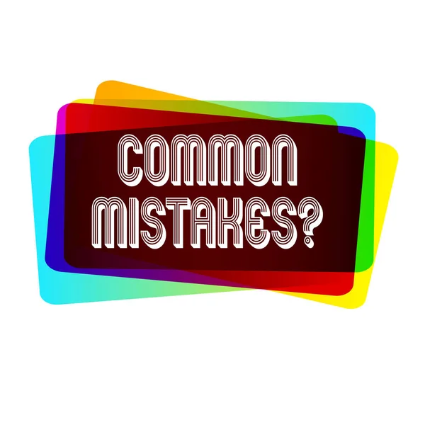 Sinal de texto mostrando a pergunta Erros comuns. Foto conceitual repetir ato ou julgamento equivocado ou errado . — Fotografia de Stock