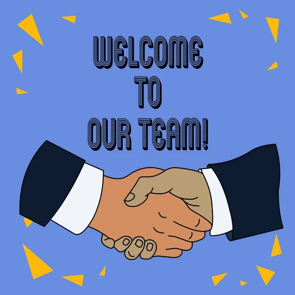 Writing note showing Welcome To Our Team. Business photo showcasing introducing another demonstrating to your team mates. — Stock Photo, Image