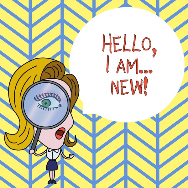 Textzeichen mit Hallo, ich bin neu. Konzeptionelles Foto zur Begrüßung oder Beginn eines Telefongesprächs. — Stockfoto