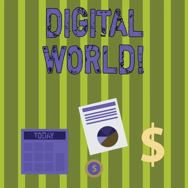 デジタル世界を示すメモを書く。デジタルデバイスとソーシャルメディアを介して相互接続されたビジネス写真ドル金への投資と円グラフを通じたデータの提示. — ストック写真