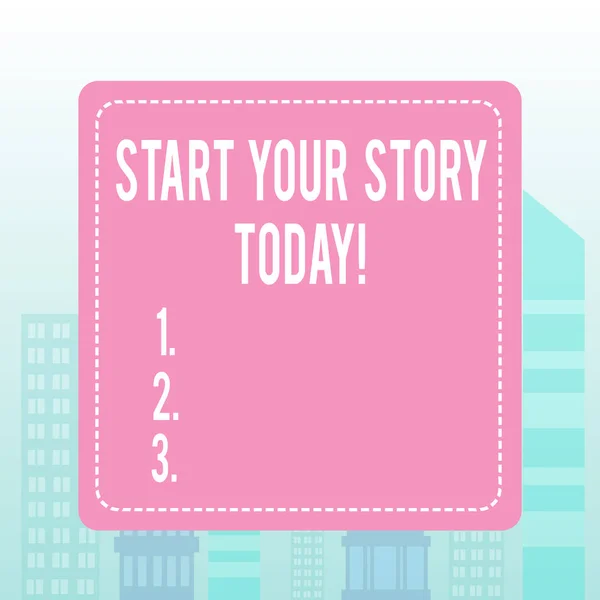 A Start Your Story Today-t bemutató jegyzet. Üzleti fotó bemutató munka kemény magad, és kezdődik ettől a pillanattól. — Stock Fotó