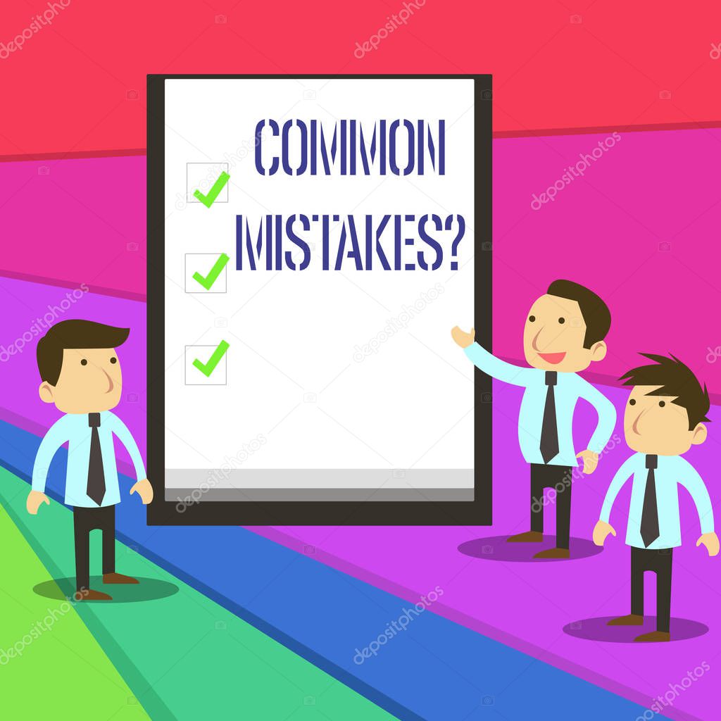 Word writing text Common Mistakes question. Business concept for repeat act or judgement misguided or wrong.