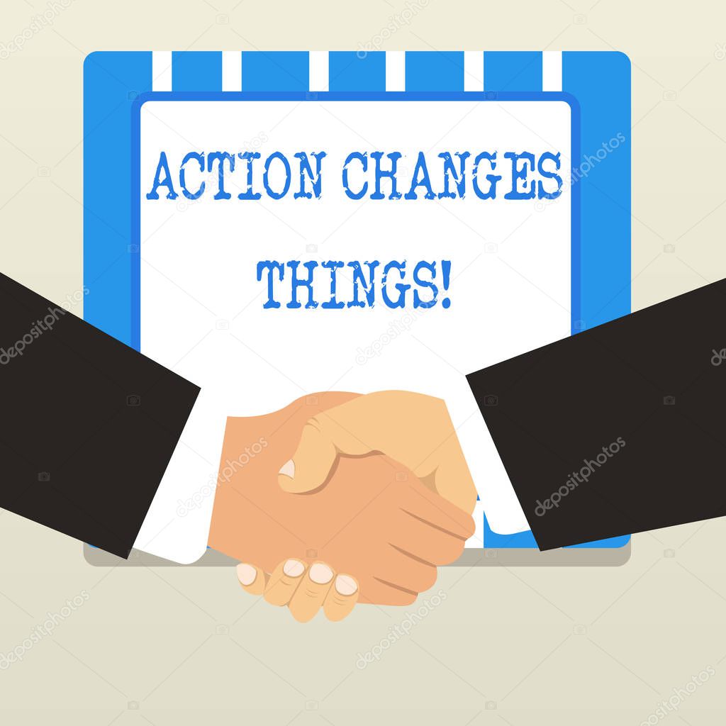 Word writing text Action Changes Things. Business concept for start doing something against problem resolve or achieve it.