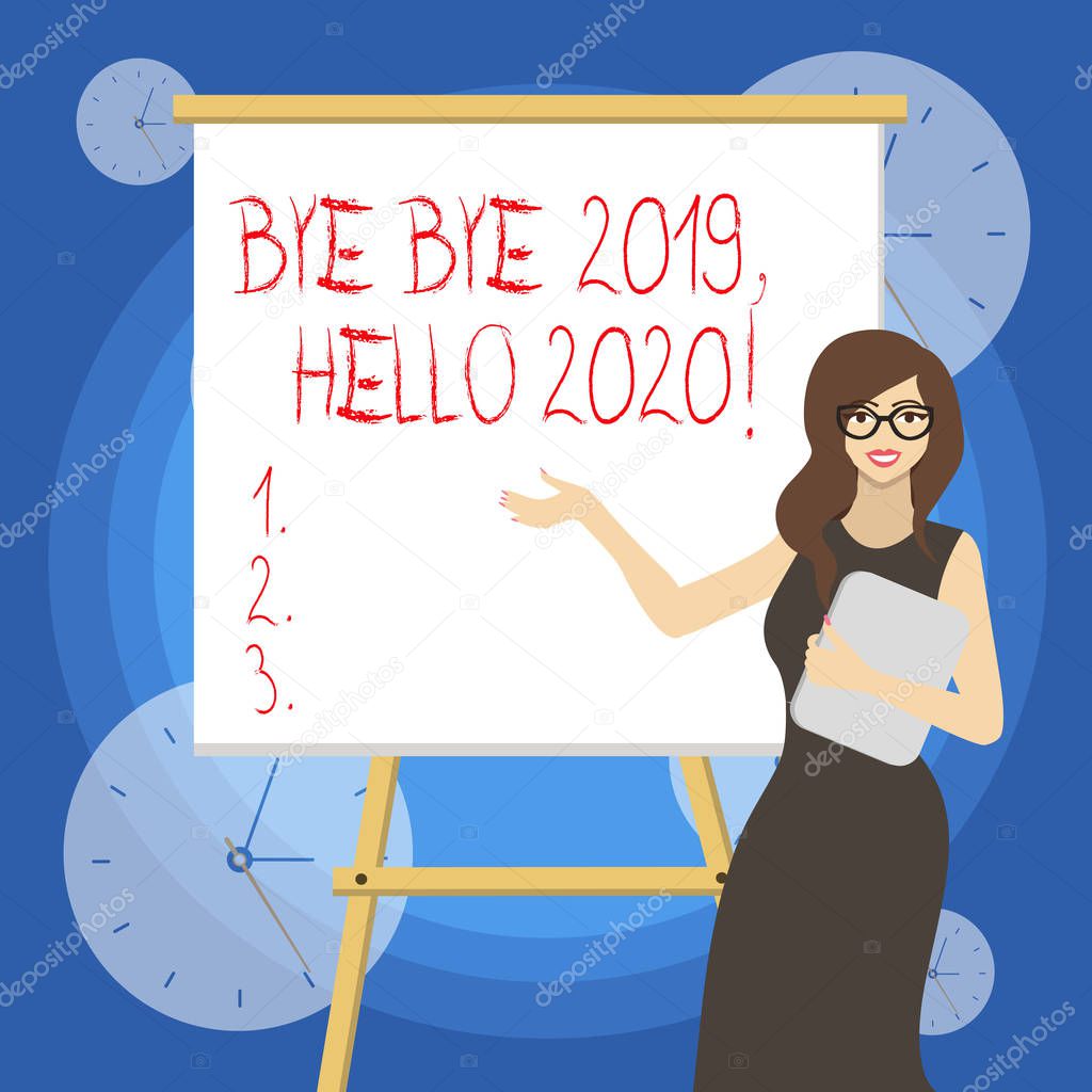 Word writing text Bye Bye 2019 Hello 2020. Business concept for saying goodbye to last year and welcoming another good one.