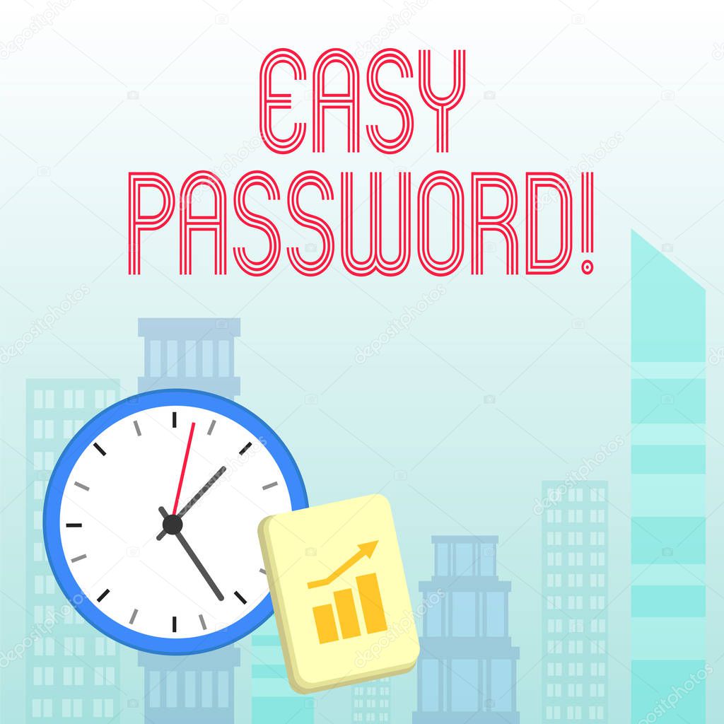 Conceptual hand writing showing Easy Password. Business photo showcasing Easy code that enables one to gain admission to program.