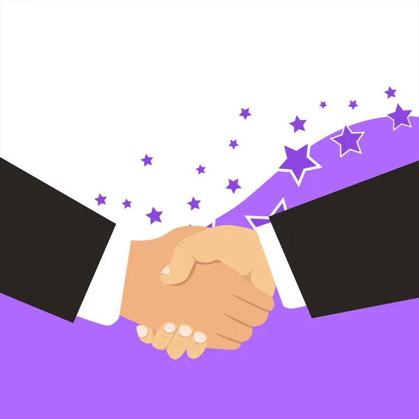 Closeup of Hand Shake Between Multiracial Male Business Partners or Colleagues Wearing Formal Black Suits. photo photo. Flat Style Art Design — Stock Vector