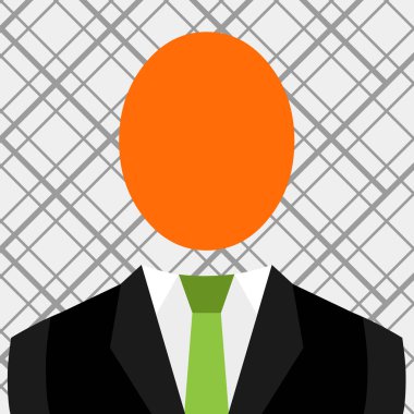 Takım Elbiseli Adamın Sembolik Çizimi ve Büyük Oval Yüzsüz Kafaile Kravat. Kafatası olarak Renkli Elips ile Resmi Giysiler sembolik Erkek Figürü. Düz fotoğraf Sanat Tasarımı