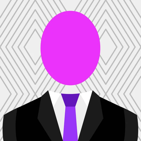 Symbolic Drawing of Man in Suit and Tie with Big Oval Faceless Head. Emblematic Male Figure in Formal Clothes with Colored Ellipse as Skull. Flat photo Art Design — Stock Vector