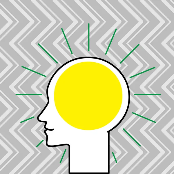 Profilo Veduta della testa umana Circondata da raggi di luce con spazio vuoto per incorporare pensieri e idee. Profilo silhouette di uomo donna cranio con bolla di testo vuoto — Vettoriale Stock
