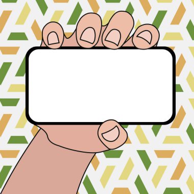 Metin Için Boş Alanla Yatay Olarak Elde Tutulan Boş Ekran Akıllı Telefonun Kapatılması. Duyurular Tanıtım Reklamları için Yaratıcı Arka Plan