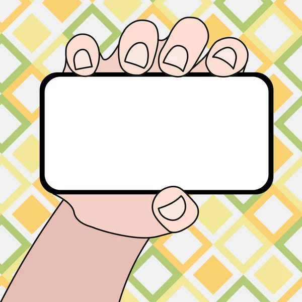 Metin Için Boş Alanla Yatay Olarak Elde Tutulan Boş Ekran Akıllı Telefonun Kapatılması. Duyurular Tanıtım Reklamları için Yaratıcı Arka Plan