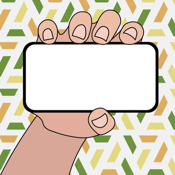 Metin Için Boş Alanla Yatay Olarak Elde Tutulan Boş Ekran Akıllı Telefonun Kapatılması. Duyurular Tanıtım Reklamları için Yaratıcı Arka Plan