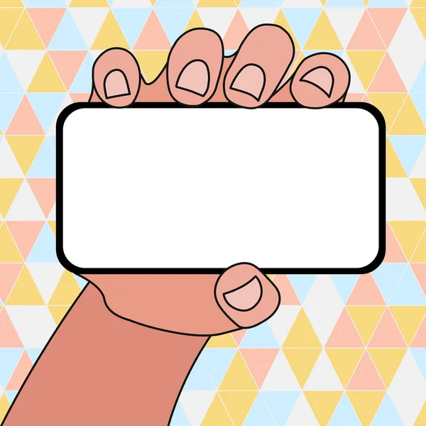 Metin Için Boş Alanla Yatay Olarak Elde Tutulan Boş Ekran Akıllı Telefonun Kapatılması. Duyurular Tanıtım Reklamları için Yaratıcı Arka Plan