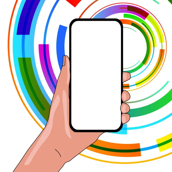 Closeup of Blank Screen Smartphone Realizado na mão verticalmente com espaço vazio para texto. Fundo Criativo para Anúncios Anúncios Promoções —  Vetores de Stock