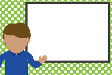 Lise Öğrencisi sunum yapıyor. Beyaz tahtayı gösteren genç bir adam. Tahtanın önünde duran sıradan giyinme kişisi. Bireysel erkek eğitim üniversitesi. fotoğraf Sanat.