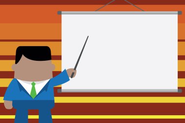 Konuşmacı profesyonel eğitim veriyor. Projektör ekranında duran yönetici adam. İşadamı proje fikrini işaret etti. Yönetici hedefi gösteriyor. Fotoğraf .