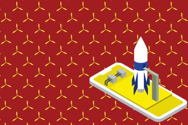 Ayakta roket yalan akıllı telefon başlatmak için hazır. Başlangıç görüşmeleri. Başarılı planlama projesi başlatmak için bekliyor. Uzay gemisi dışarı çıkmak için hazırlar.