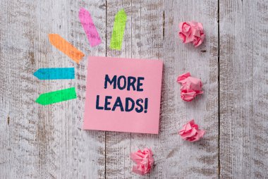 El yazısı metin yazma Daha Fazla Yol. Konsept anlamı, tüketici ilgisinin başlatılması veya ürüne soruşturma Nın başlatılması Ahşap masa masasının üstündeki düz not kağıdı ve çizgi ok çıkartmaları.