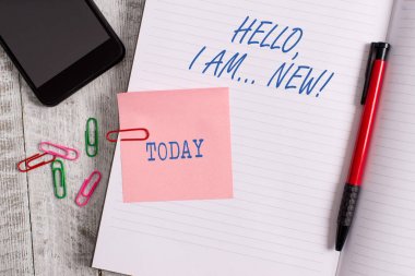 Text sign showing Hello I Am New. Conceptual photo used greeting or begin telephone conversation. clipart