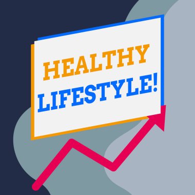 Sağlıklı Yaşam Tarzı yazma el yazısı metin. Kavram anlamı yaşam tarzı ciddi hasta olma riskini düşürür Başka bir ok üzerinde boş dikdörtgen yukarı satış artan zikzak.
