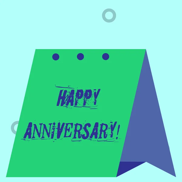 単語書き込みテキストハッピー記念日。過去のイベントのお祝いの毎年恒例の日付のためのビジネスコンセプトハード折り畳まれた紙材料を使用してカレンダーの現代の新鮮でシンプルなデザイン. — ストック写真