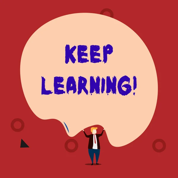 Text sign showing Keep Learning. Conceptual photo Life long and selfmotivated pursuit of knowledge and ideas. — Stock Photo, Image
