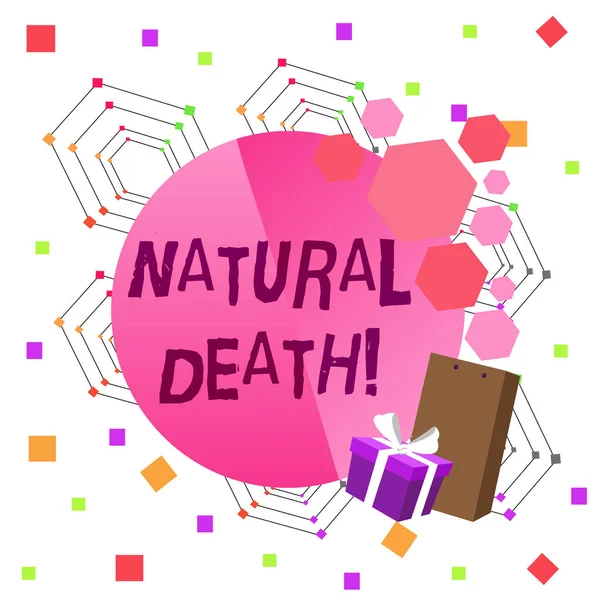 Conceptual hand writing showing Natural Death. Business photo text occurring in the course of nature and from natural causes Greeting Card Poster Gift Package Box Decorated by Bowknot. — Φωτογραφία Αρχείου