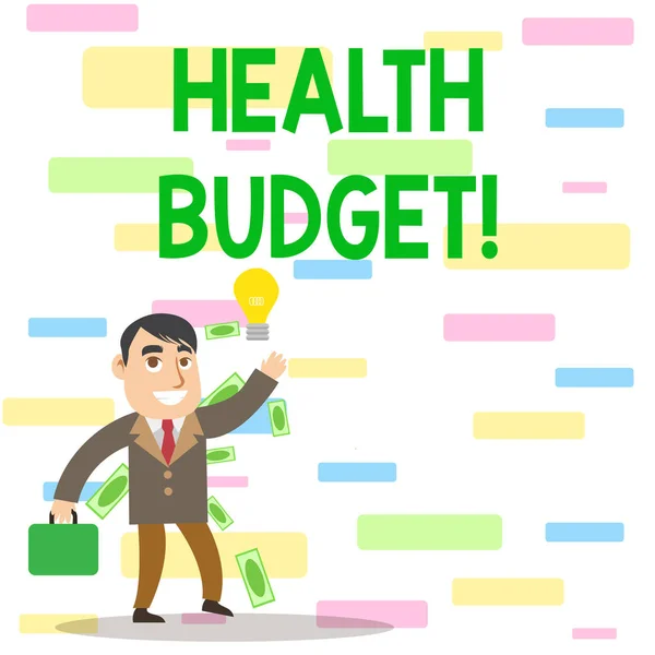 Writing note showing Health Budget. Business photo showcasing amount of money to support your health and wellbeing needs Successful Businessman Generating Idea or Finding Solution. — Stock Photo, Image