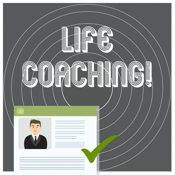 Writing note showing Life Coaching. Business photo showcasing a demonstrating employed to help showing attain their goals in life Curriculum Vitae Resume of Candidate Marked by Color Mark.