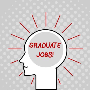 Mezuniyet işlerini gösteren bir not yazıyorum. İş fotoğraflarının sergilenmesi için birinin kariyerine başlamak için diploma alması gerekiyor. Siluet İnsan Kafası Işık Işınları Boş Metin Boşluğu ile çevrili..