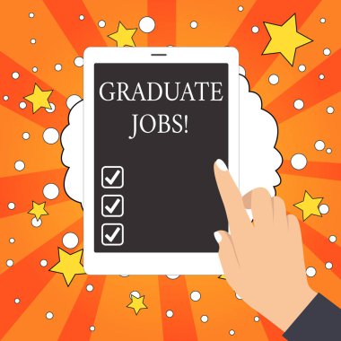 Lisansüstü İşleri gösteren kavramsal el yazısı. İş fotoğraf vitrin e-ci Bası ile kariyerine başlamak için bir derece tutmak için birisi gerektirir Tablet Ekran Kapalı İşaret.