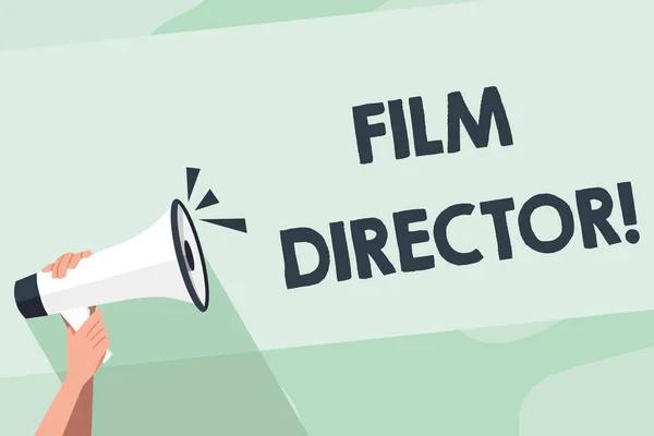 Word writing text Film Director. Business concept for a demonstrating who is in charge of making and directing a film Human Hand Holding Tightly a Megaphone with Sound Icon and Blank Text Space.