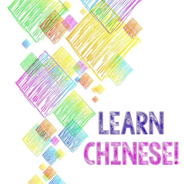 Skrivanteckning som visar Lär kinesiska. Affärsfoto visa upp vinst eller förvärva kunskap skriftligen och talar kinesiska Vibrant Flerfärgad Scribble Rhombuses av olika storlekar Överlappning. — Stockfoto