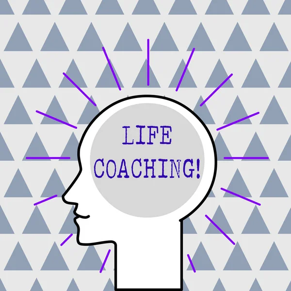 Handwriting text Life Coaching. Concept meaning a demonstrating employed to help showing attain their goals in life Outline Silhouette Human Head Surrounded by Light Rays Blank Text Space.