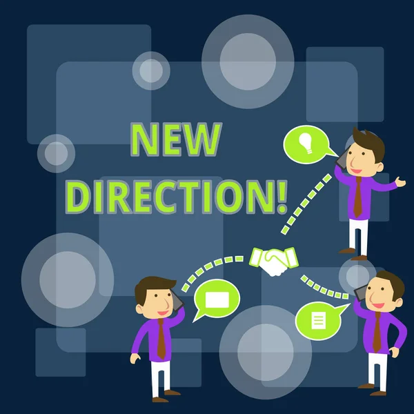 A New Directiont ábrázoló levél. Business photo showcasing helyzet, amelyben valaki elkezd csinál valami teljesen új Üzletemberek Munkatársak Konferenciahívás Beszélgetés Mobiltelefon. — Stock Fotó