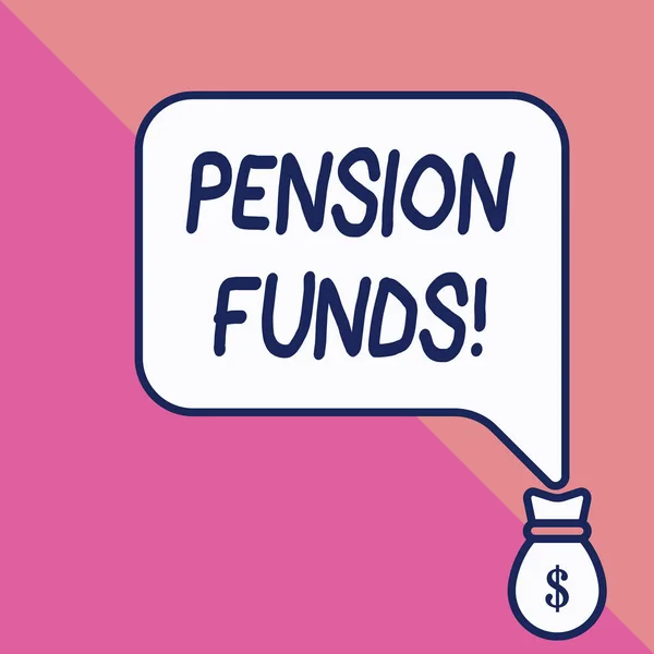 显示养老基金的概念手写。展示支付员工退休承诺的投资池的商业照片. — 图库照片