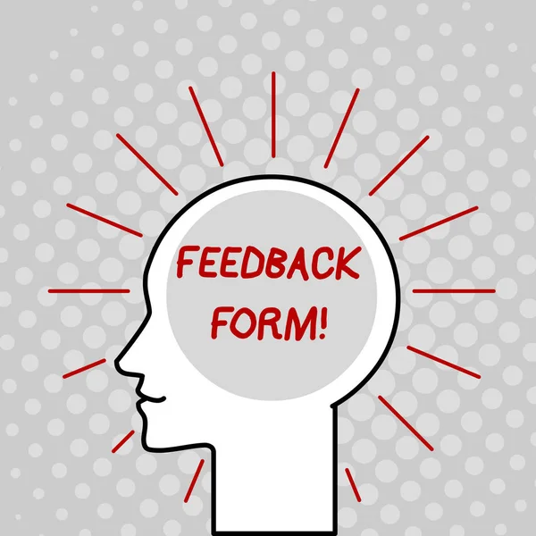 Writing note showing Feedback Form. Business photo showcasing way in which customer comment about product is obtained Outline Silhouette Human Head Surrounded by Light Rays Blank Text Space.