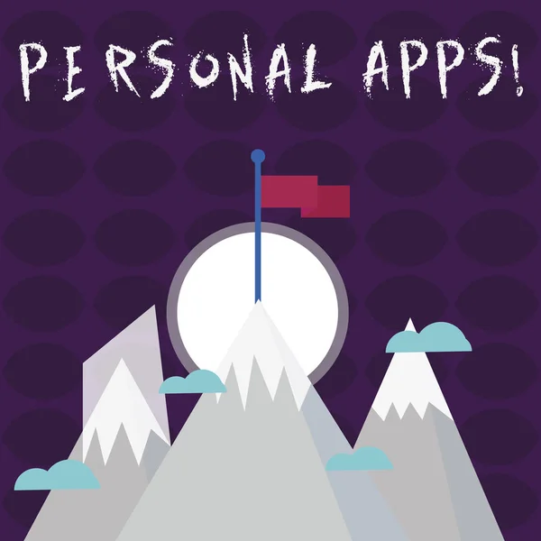 A személyes alkalmazásokat bemutató levél. Üzleti fotó bemutató App biztonságos jelszó kevesebb érvényesítés az online szolgáltatások Három Magas-hegység a hó és az egyik a zászló a csúcson. — Stock Fotó