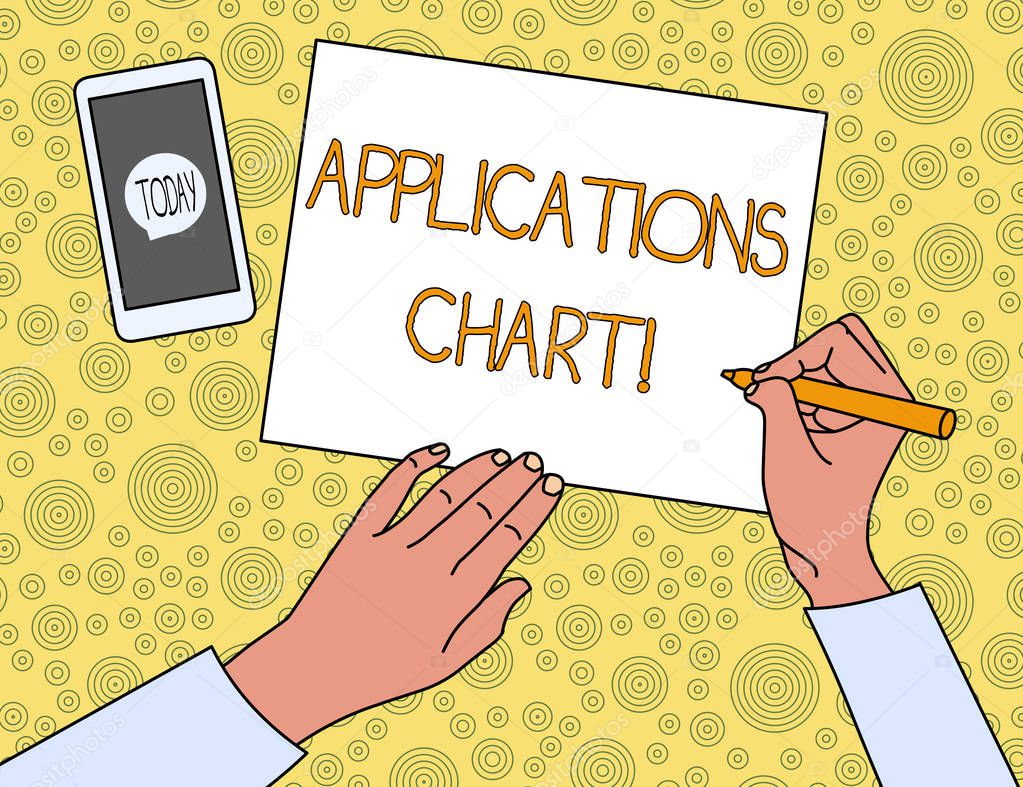 Texto manuscrito Aplicaciones Gráfico. Concepto que significa gráfico