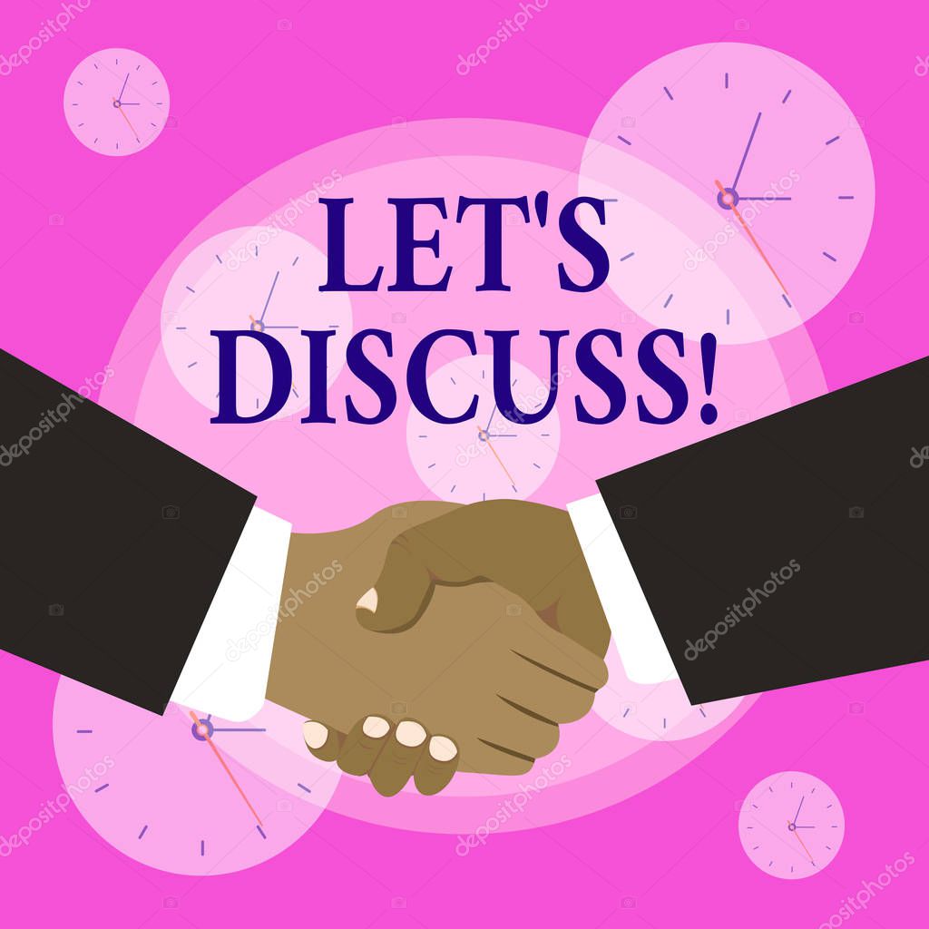 Escritura manual conceptual mostrando Let S Is Discuss. Exhibición de